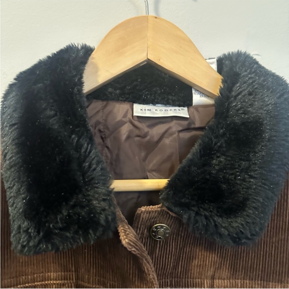 Y2K Barn Trucker Brown Corduroy Jacket with Black Faux Fur Collar Size XL - Picture 6 of 12